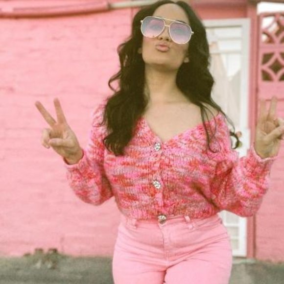 Wild Fable Large Cream Women's Rhinestone Button Front Cropped V-Neck Cardigan - Picture 5 of 13